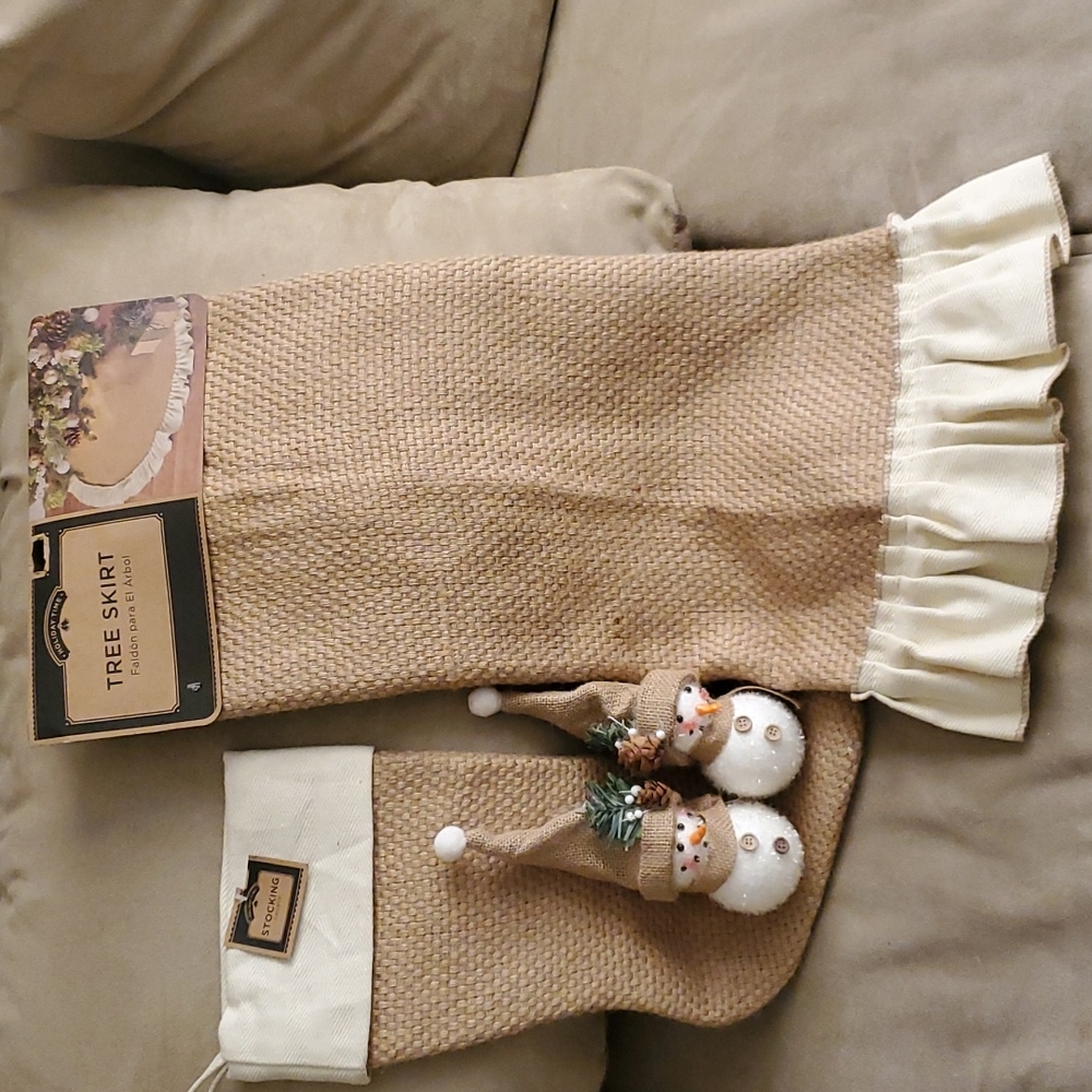 Christmas tree skirt and matching stocking